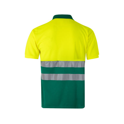 VL CUPID promotional polo shirt in green/yellow (detail view) with custom logo branding
