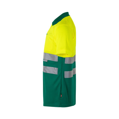 VL CUPID promotional polo shirt in green/yellow (detail view) with custom logo branding