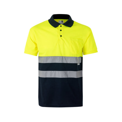 VL CUPID LARGE promotional polo shirt in navy blue/yellow with custom logo branding