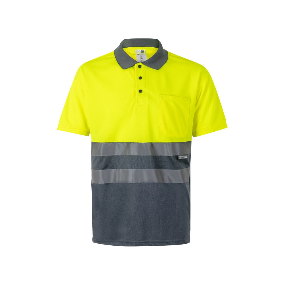VL CUPID LARGE promotional polo shirt in grey/yellow with custom logo branding
