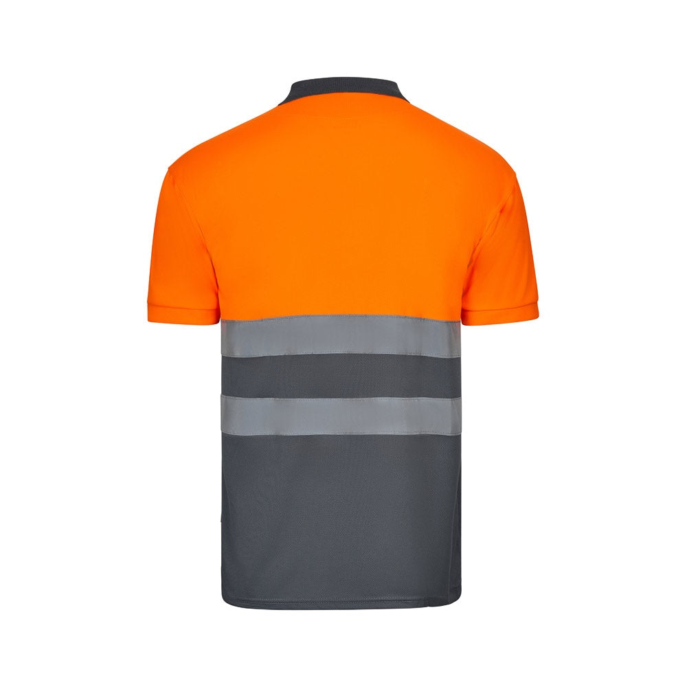VL CUPID LARGE promotional polo shirt in grey/orange (detail view) with custom logo branding