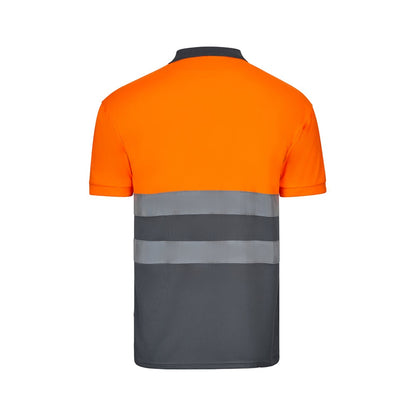 VL CUPID LARGE promotional polo shirt in grey/orange (detail view) with custom logo branding