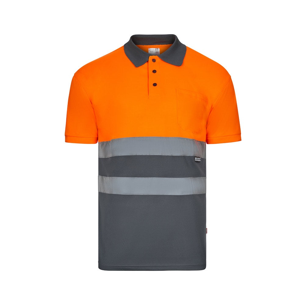 VL CUPID LARGE promotional polo shirt in grey/orange with custom logo branding