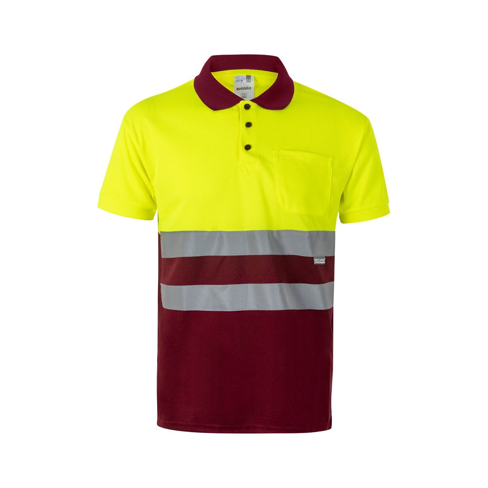 VL CUPID LARGE promotional polo shirt in burgundy/yellow with custom logo branding