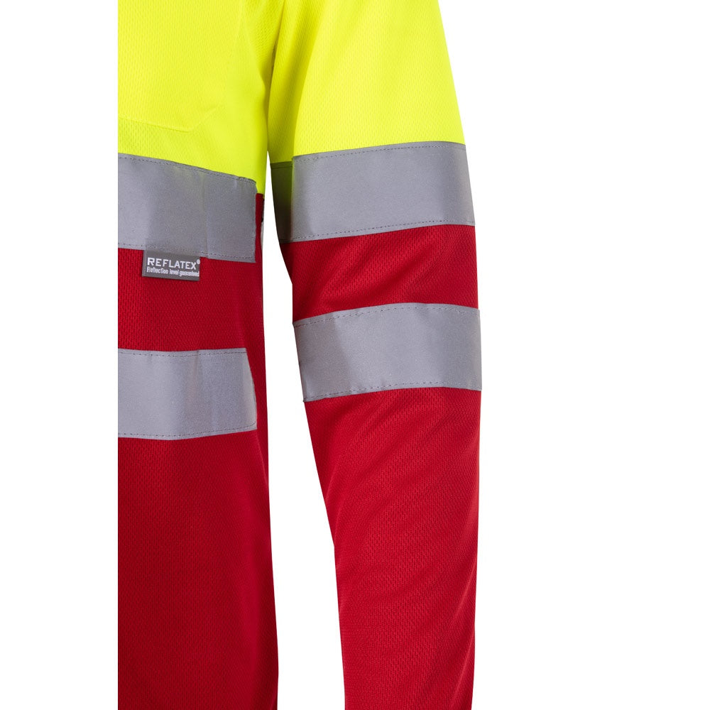 VL VULCAN promotional polo shirt in red/yellow with custom logo branding