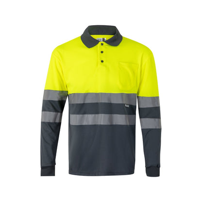 VL VULCAN promotional polo shirt in grey/yellow with custom logo branding