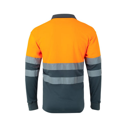 VL VULCAN promotional polo shirt in grey/orange (detail view) with custom logo branding