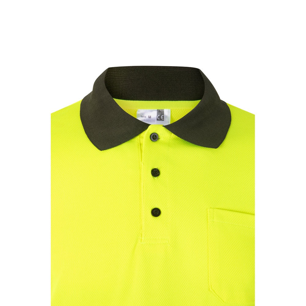 VL VULCAN promotional polo shirt in army green/yellow (detail view) with custom logo branding
