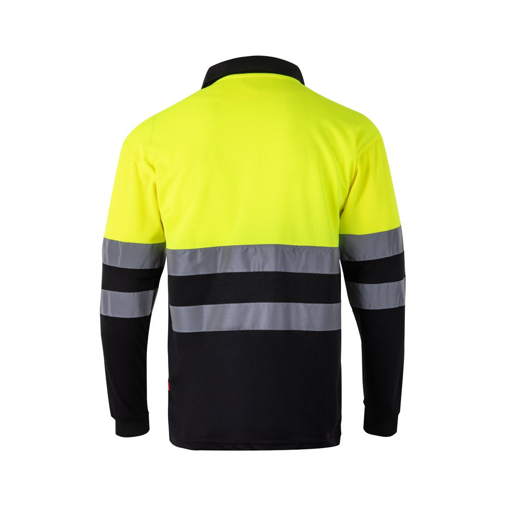 VL VULCAN LARGE promotional polo shirt in black/yellow (detail view) with custom logo branding