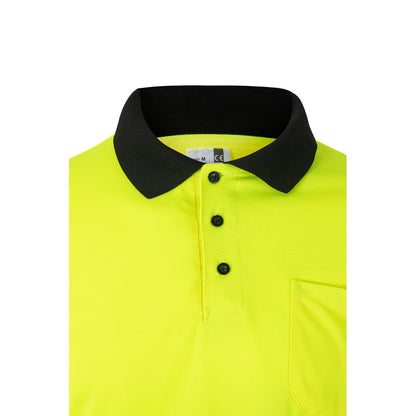 VL VULCAN LARGE promotional polo shirt in black/yellow (detail view) with custom logo branding