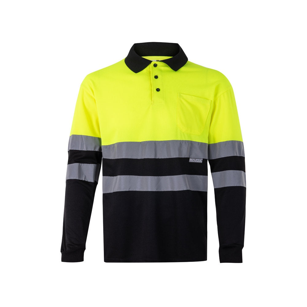 VL VULCAN LARGE promotional polo shirt in black/yellow with custom logo branding