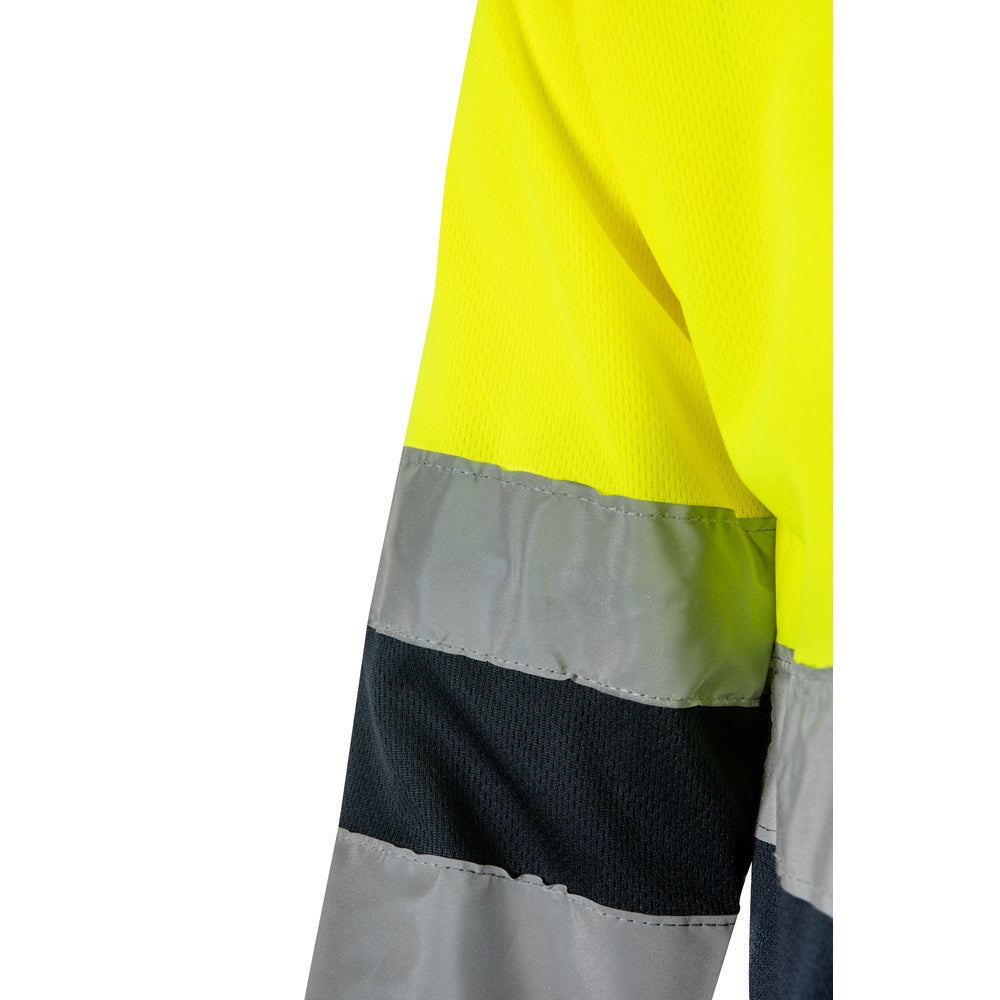 VL VULCAN LARGE promotional polo shirt in navy blue/yellow with custom logo branding