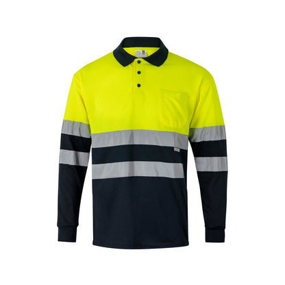 VL VULCAN LARGE promotional polo shirt in navy blue/yellow with custom logo branding