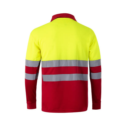 VL VULCAN LARGE promotional polo shirt in red/yellow (detail view) with custom logo branding