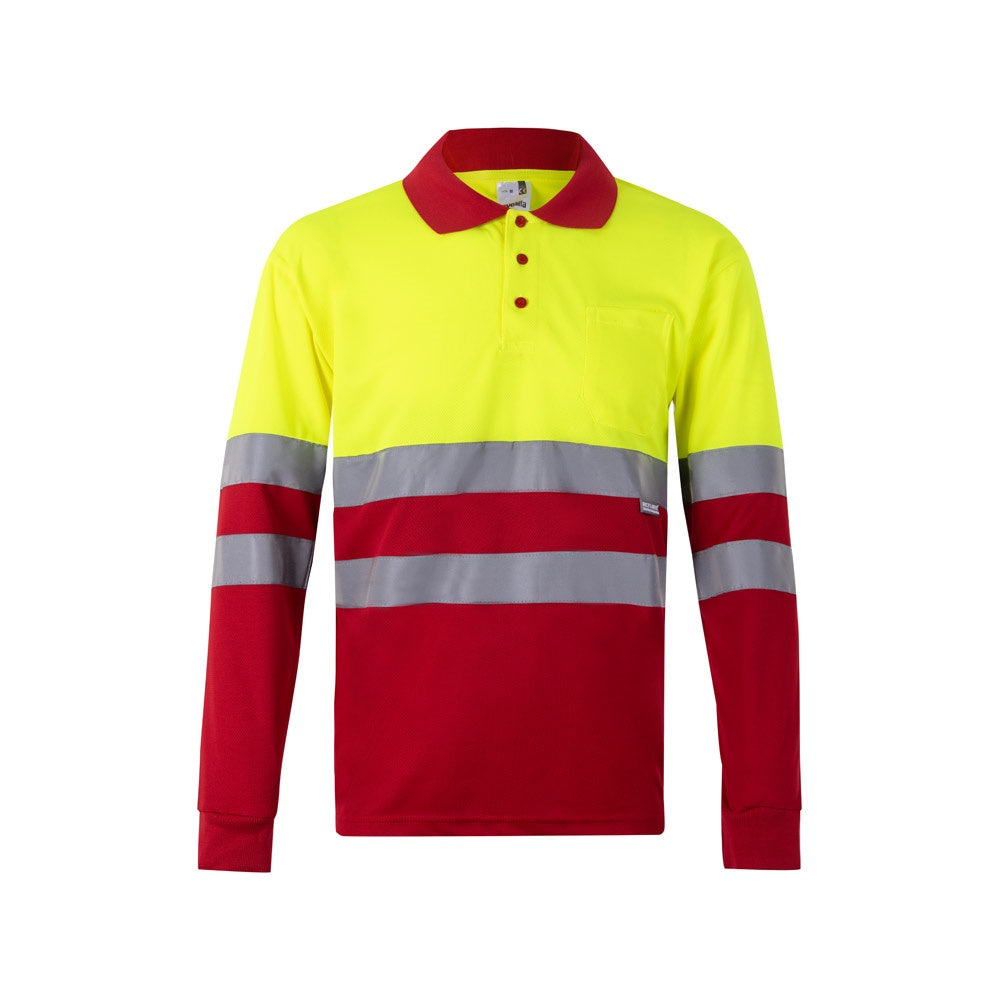 VL VULCAN LARGE promotional polo shirt in red/yellow with custom logo branding