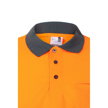 VL VULCAN LARGE promotional polo shirt in grey/orange (detail view) with custom logo branding