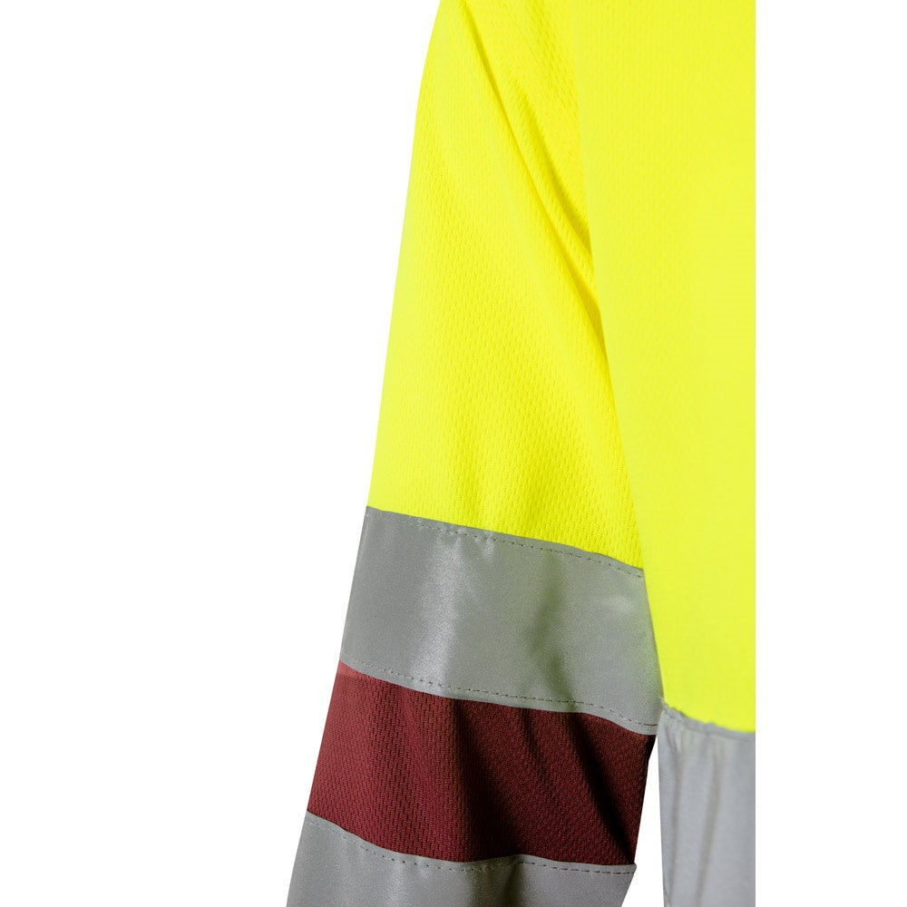 VL VULCAN LARGE promotional polo shirt in burgundy/yellow with custom logo branding