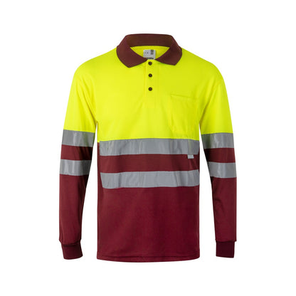 VL VULCAN LARGE promotional polo shirt in burgundy/yellow with custom logo branding
