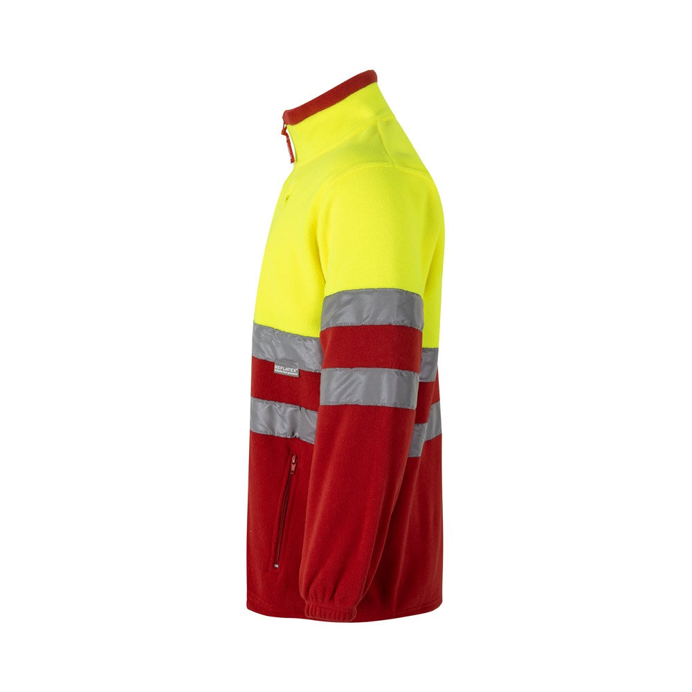 VL EROS promotional jacket in red/yellow (detail view) with custom logo branding