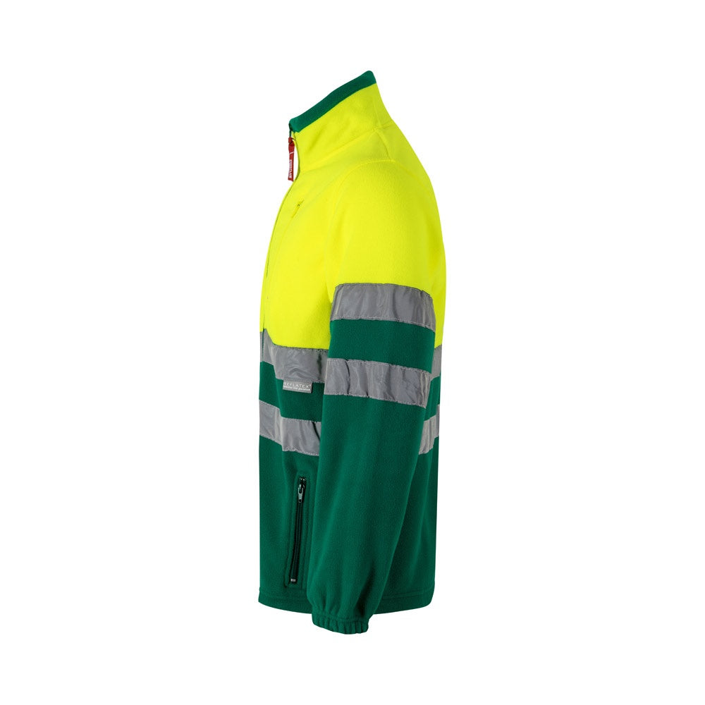 VL EROS promotional jacket in green/yellow (detail view) with custom logo branding