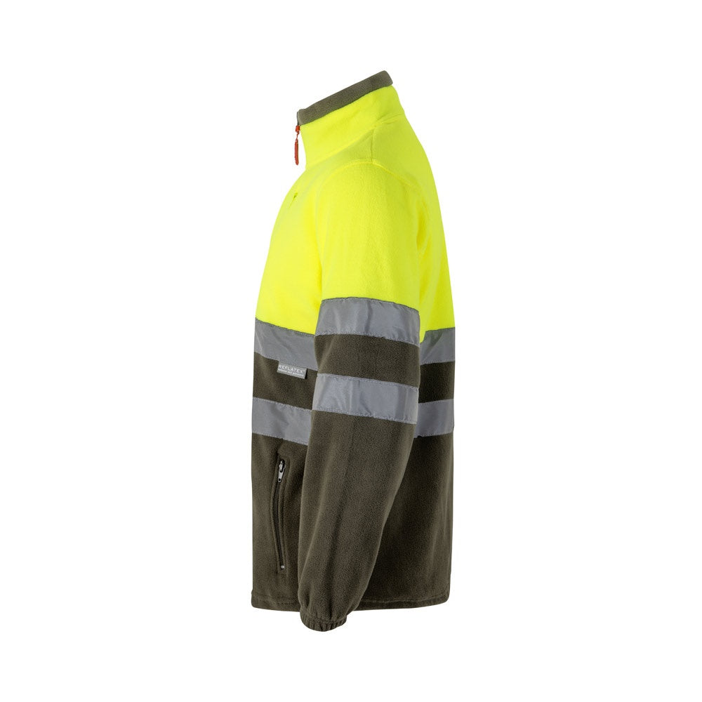 VL EROS promotional jacket in army green/yellow (detail view) with custom logo branding