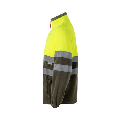 VL EROS promotional jacket in army green/yellow (detail view) with custom logo branding