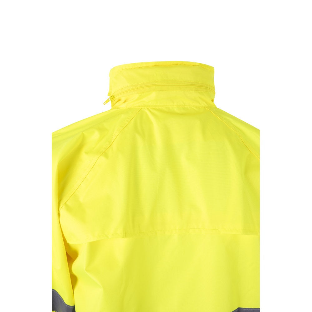VL VENUS promotional raincoat in hexachrome yellow (detail view) with custom logo branding