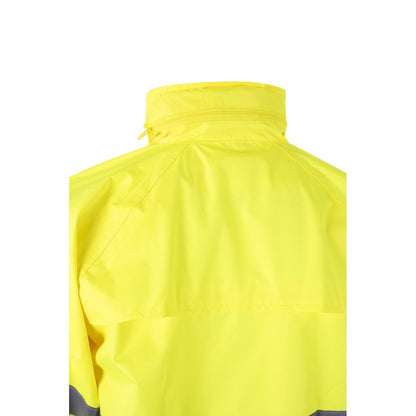 VL VENUS promotional raincoat in hexachrome yellow (detail view) with custom logo branding