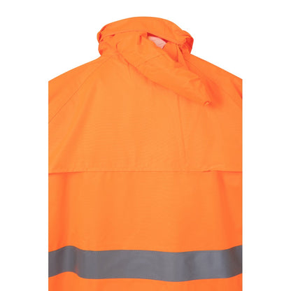 VL VENUS promotional raincoat in hexachrome orange (detail view) with custom logo branding