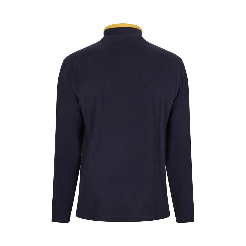 VL GERAS promotional jacket in navy blue / yellow (detail view) with custom logo branding