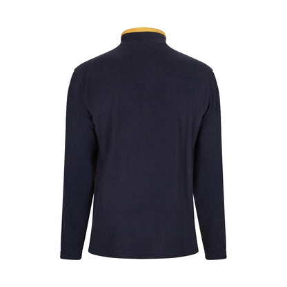 VL GERAS promotional jacket in navy blue / yellow (detail view) with custom logo branding