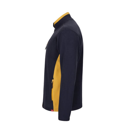 VL GERAS promotional jacket in navy blue / yellow (detail view) with custom logo branding