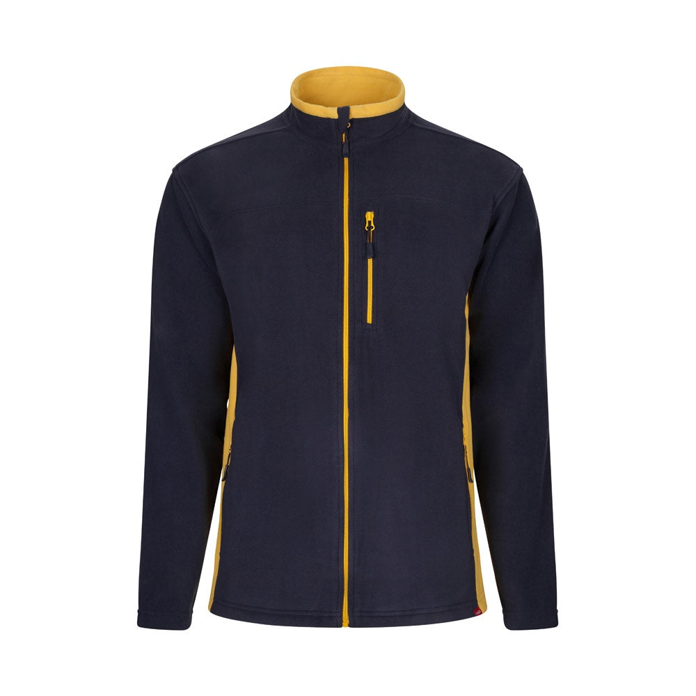 VL GERAS promotional jacket in navy blue / yellow with custom logo branding