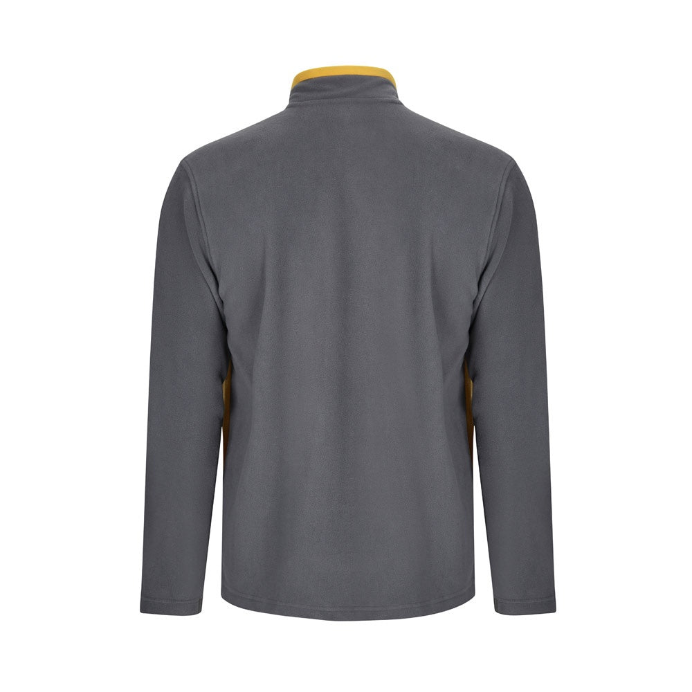VL GERAS promotional jacket in grey / yellow (detail view) with custom logo branding