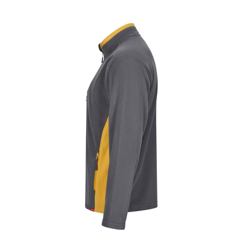 VL GERAS promotional jacket in grey / yellow (detail view) with custom logo branding