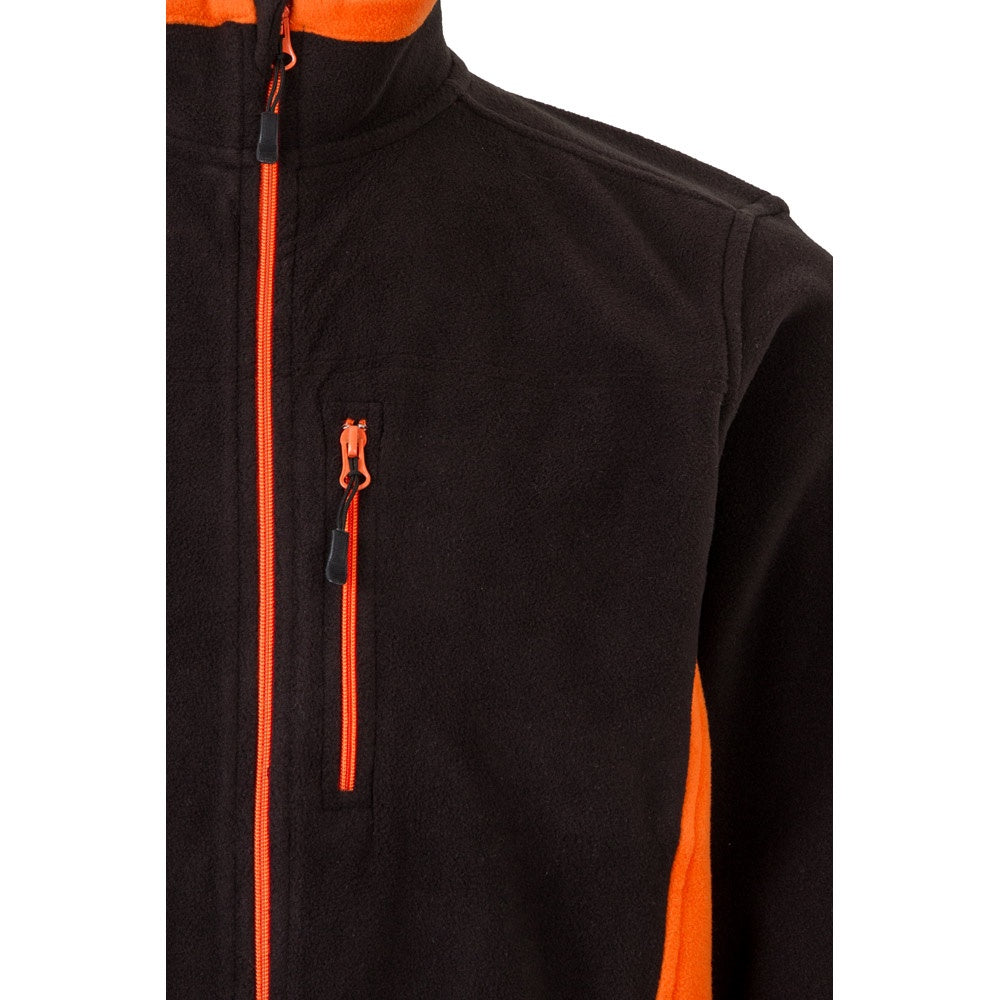 VL GERAS promotional jacket in black / orange (detail view) with custom logo branding