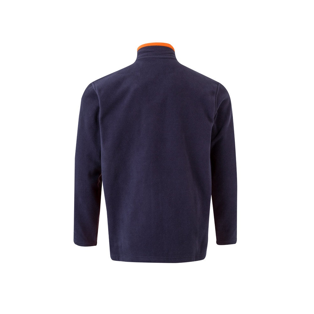 VL GERAS promotional jacket in navy blue / orange (detail view) with custom logo branding