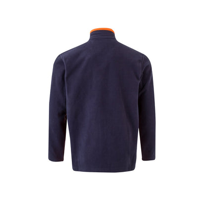 VL GERAS promotional jacket in navy blue / orange (detail view) with custom logo branding