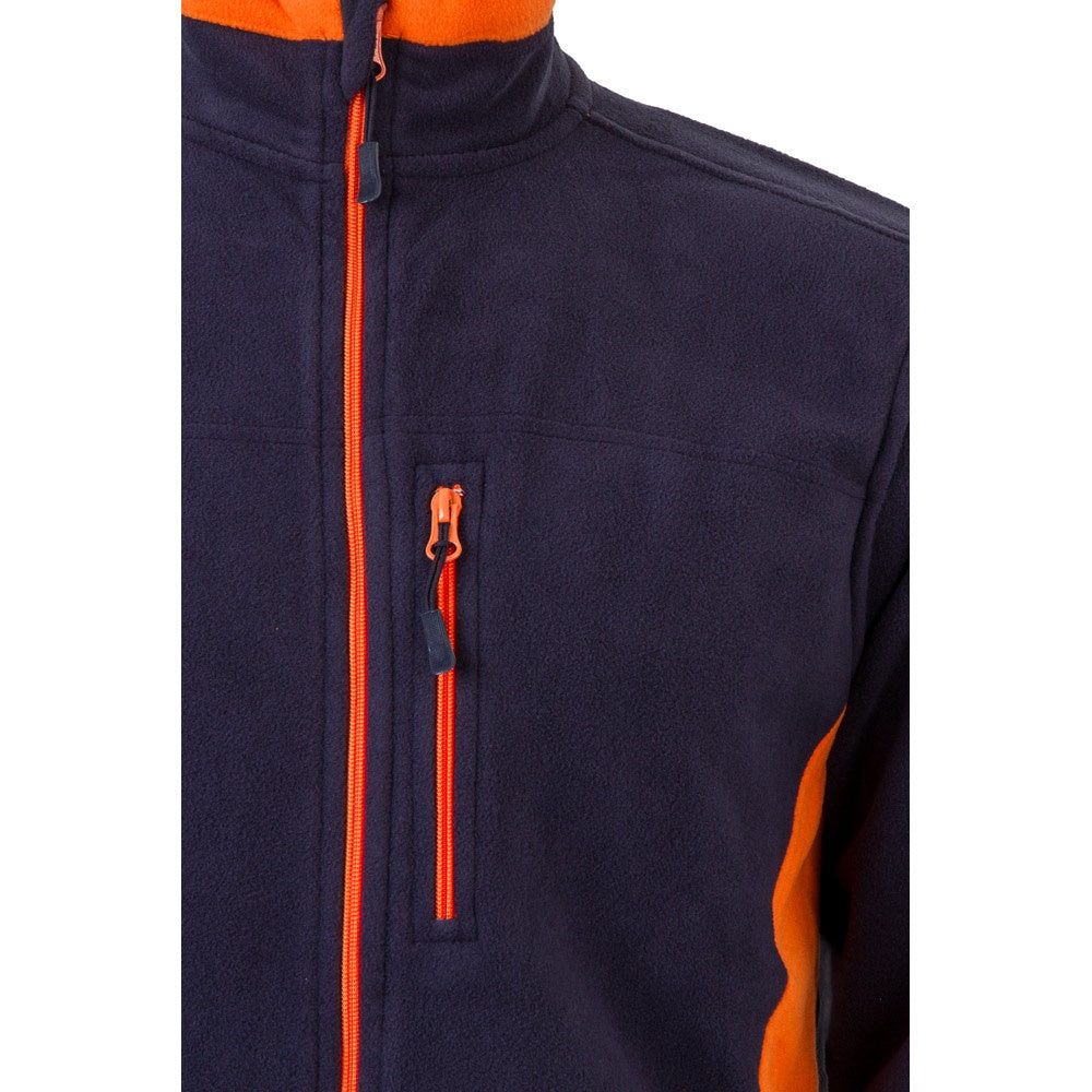 VL GERAS promotional jacket in navy blue / orange (detail view) with custom logo branding