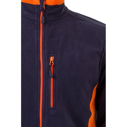 VL GERAS promotional jacket in navy blue / orange (detail view) with custom logo branding