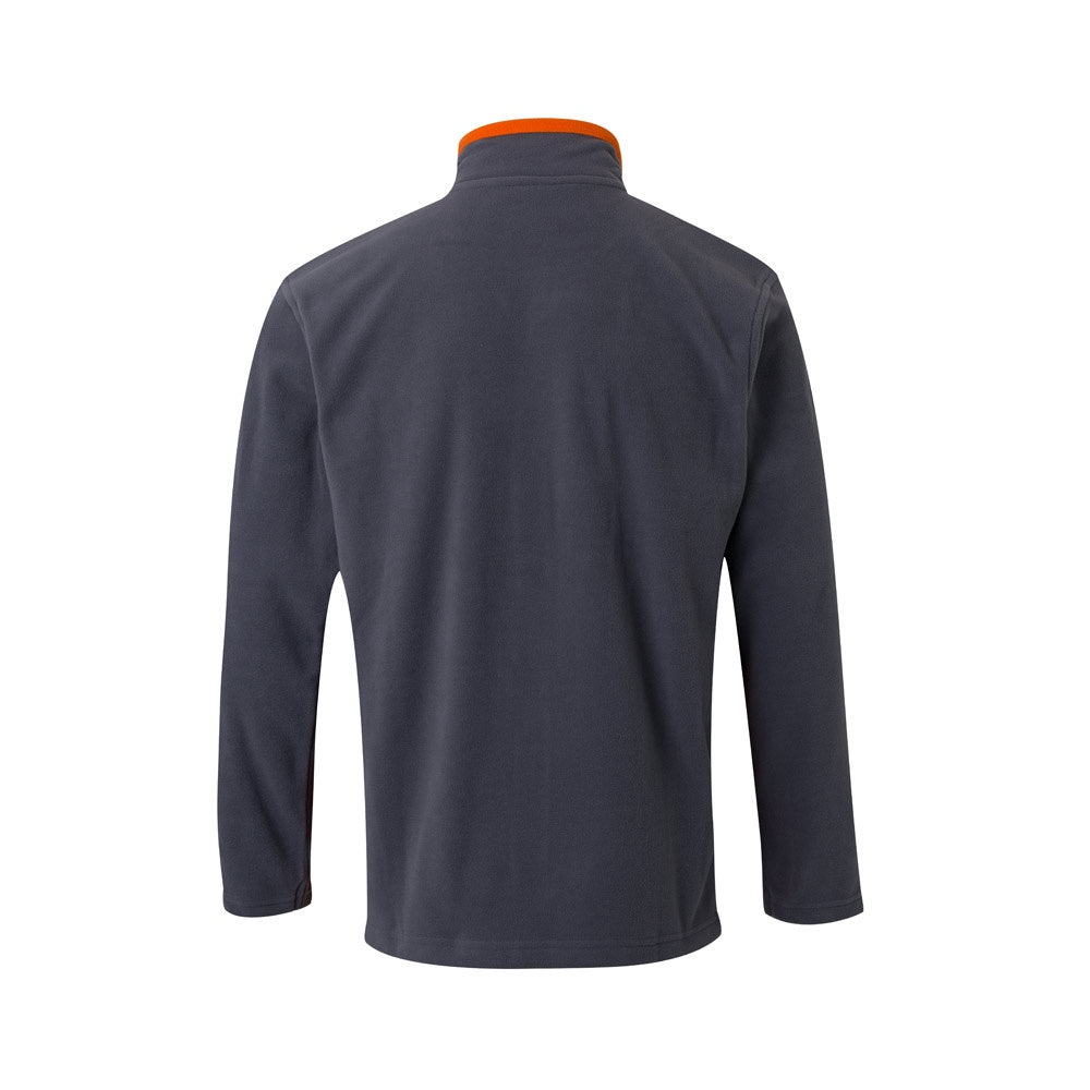 VL GERAS promotional jacket in grey / orange (detail view) with custom logo branding