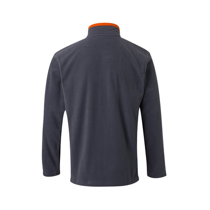 VL GERAS promotional jacket in grey / orange (detail view) with custom logo branding