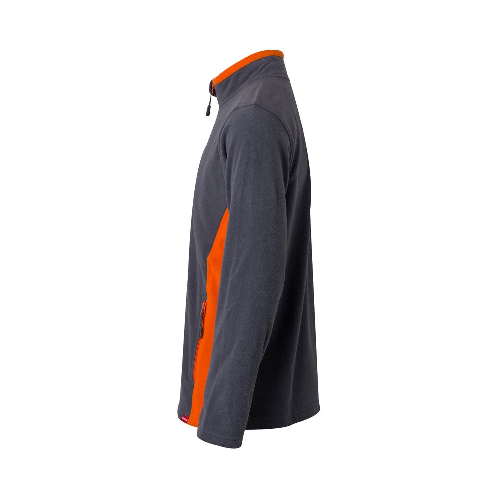 VL GERAS promotional jacket in grey / orange (detail view) with custom logo branding