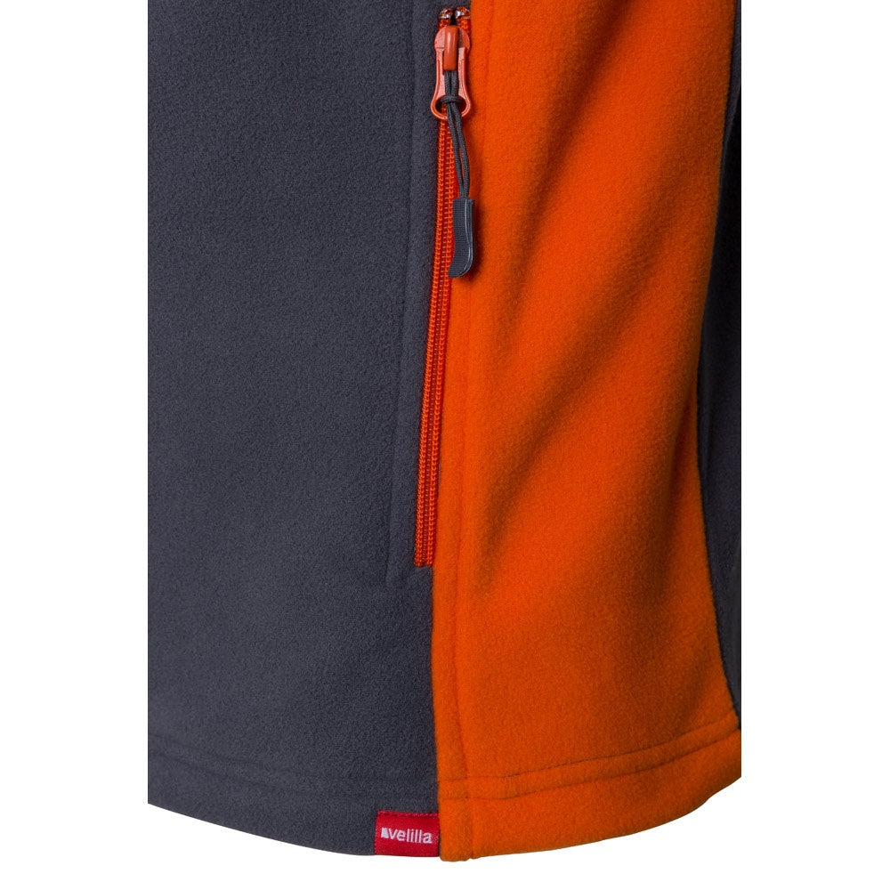 VL GERAS promotional jacket in grey / orange (detail view) with custom logo branding