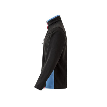 VL GERAS promotional jacket in black / light blue (detail view) with custom logo branding