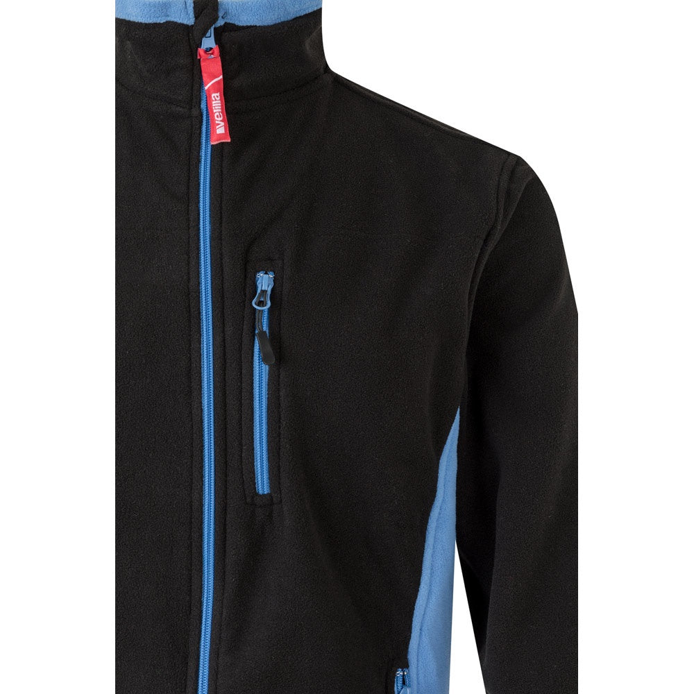 VL GERAS promotional jacket in black / light blue (detail view) with custom logo branding
