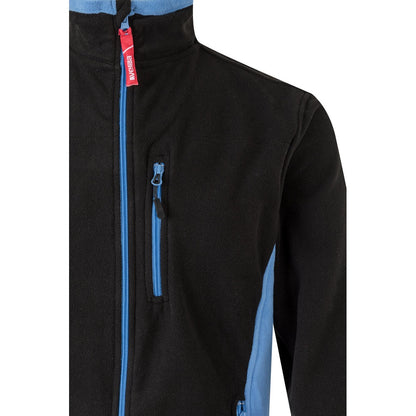 VL GERAS promotional jacket in black / light blue (detail view) with custom logo branding