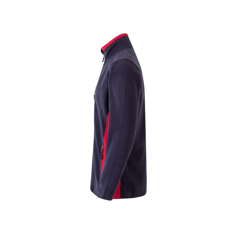 VL GERAS promotional jacket in navy blue / red (detail view) with custom logo branding