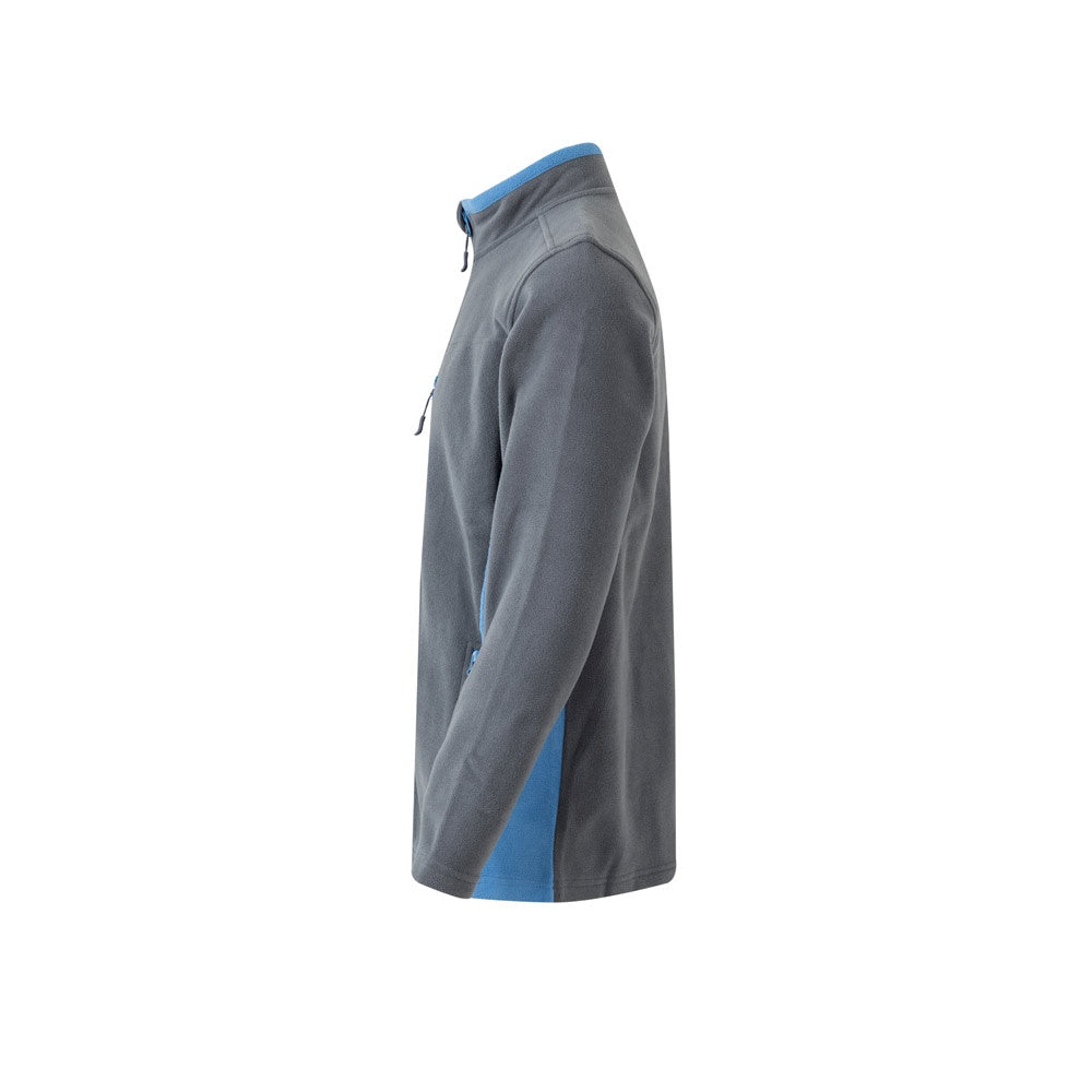 VL GERAS promotional jacket in grey / light blue (detail view) with custom logo branding