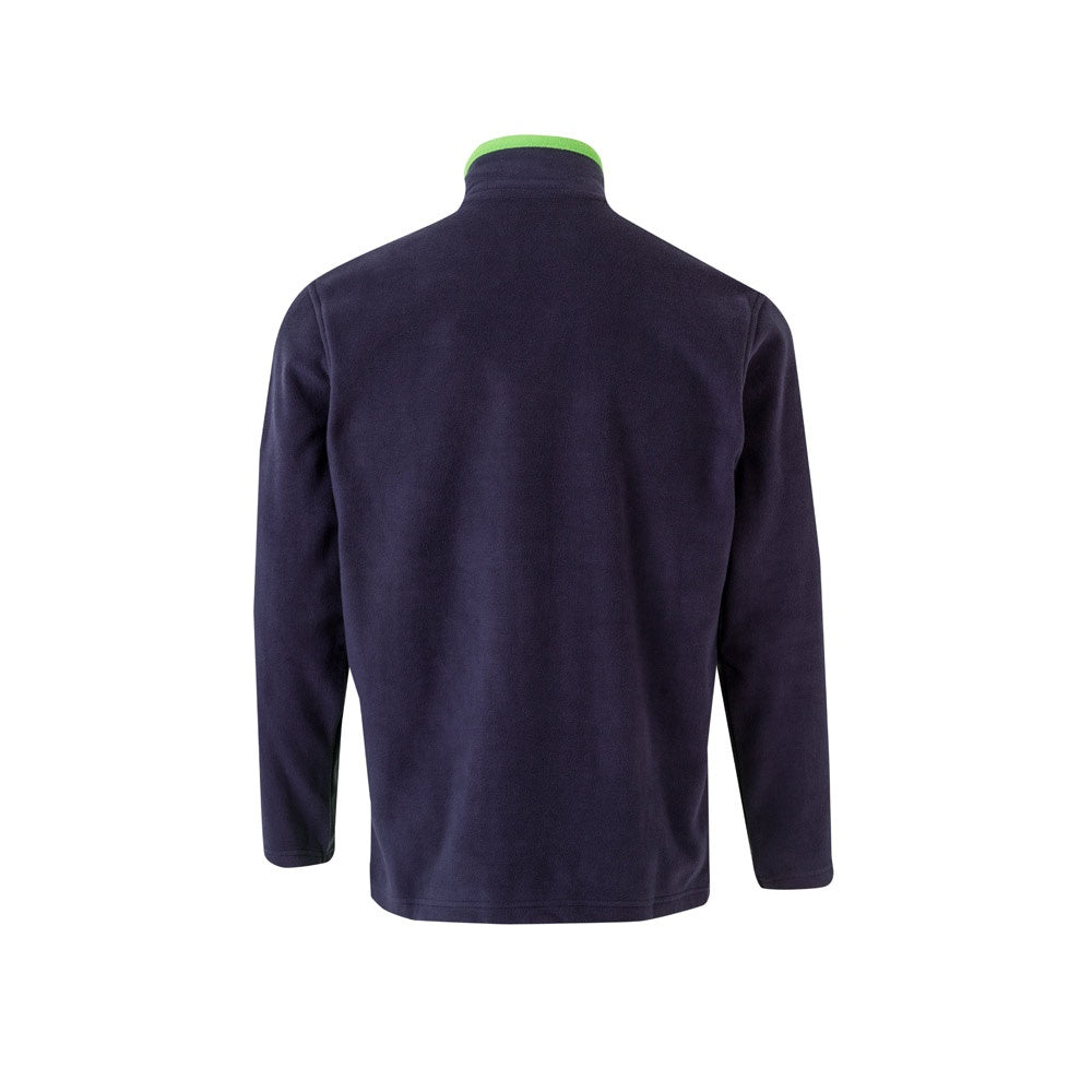 VL GERAS promotional jacket in navy blue / green (detail view) with custom logo branding